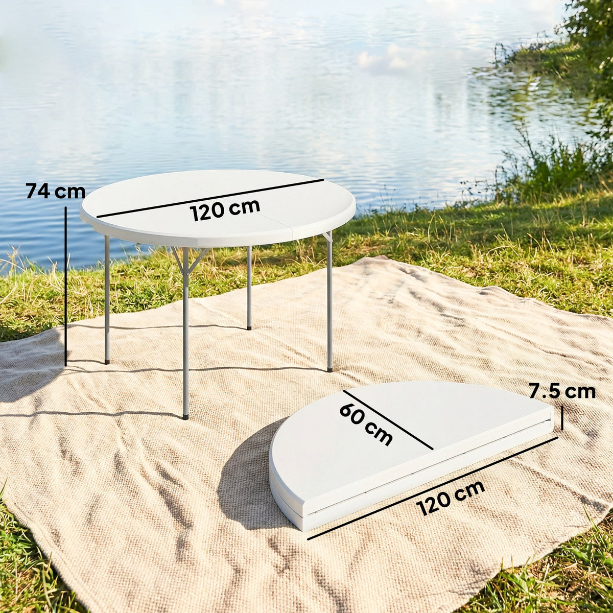 Outsunny 120 cm Folding Picnic Table, Camping Table with Non-slip Foot Pads and Metal Frame, 100 kg Load, for Garden, White