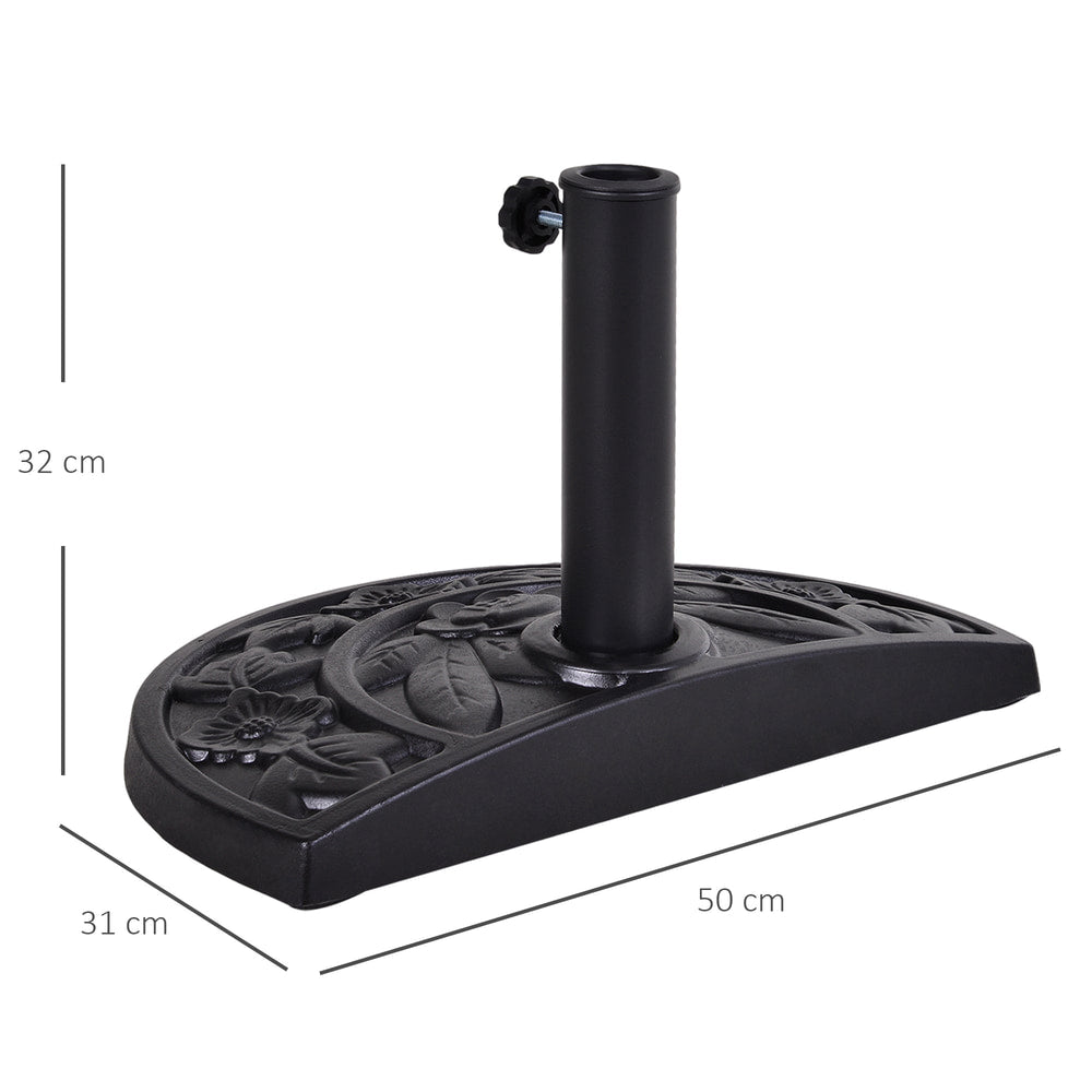 Outsunny 9kg Resin Parasol Base, Half Round Umbrella Stand with Floral Design for Garden, Outdoor, Suitable Umbrella Rod: