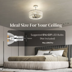 HOMCOM Crystal Ceiling Light Fixture Set of 2, Semi Flush Mount Modern Chandelier for Living Room, Bedroom and Hallway, 3-Lights with E14 Base, Silver Tone