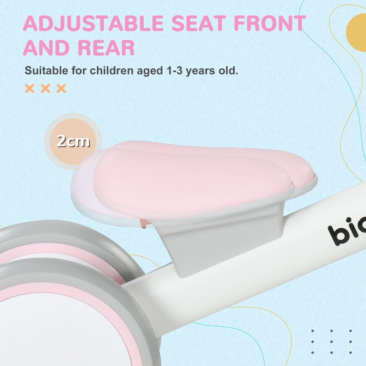 AIYAPLAY Kids Balance Bike for 1-3 Years Old with Adjustable Seat, Silent Wheels, Pink
