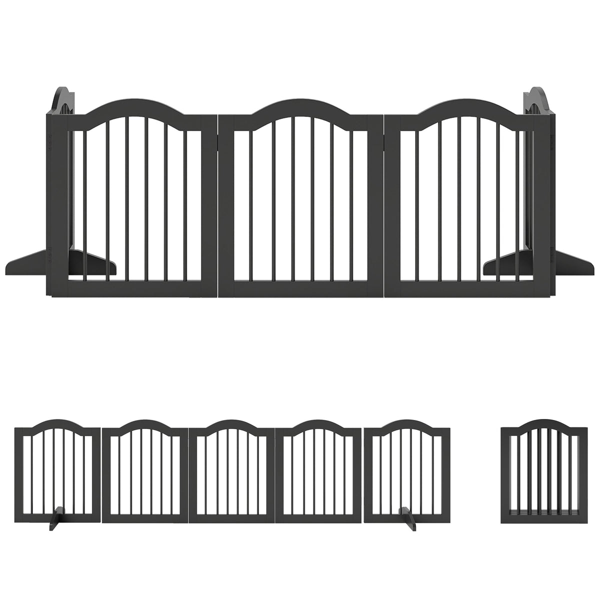 PawHut Wooden Foldable Dog Gate Panel Pet Fence Freestanding Safety Barrier for the House, Doorway, Stairs (Black)