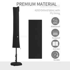 Outsunny Parasol Cover, Cantilever Umbrella Cover for 2-3.5 m Parasols, 420D Oxford Fabric Banana Umbrella Protector with Zipper for Outdoor Garden, Patio, Black