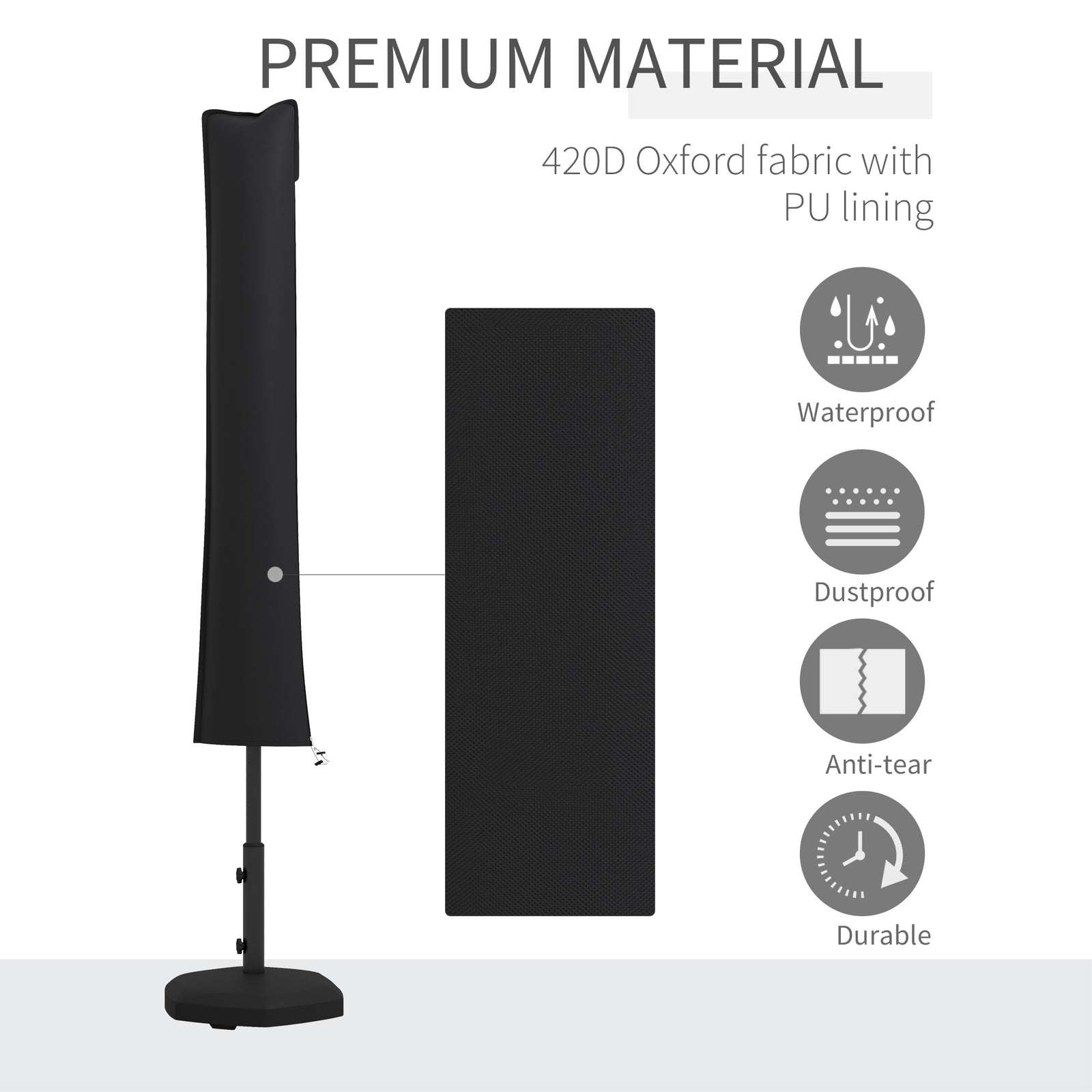 Outsunny Parasol Cover, Cantilever Umbrella Cover for 2-3.5 m Parasols, 420D Oxford Fabric Banana Umbrella Protector with Zipper for Outdoor Garden, Patio, Black