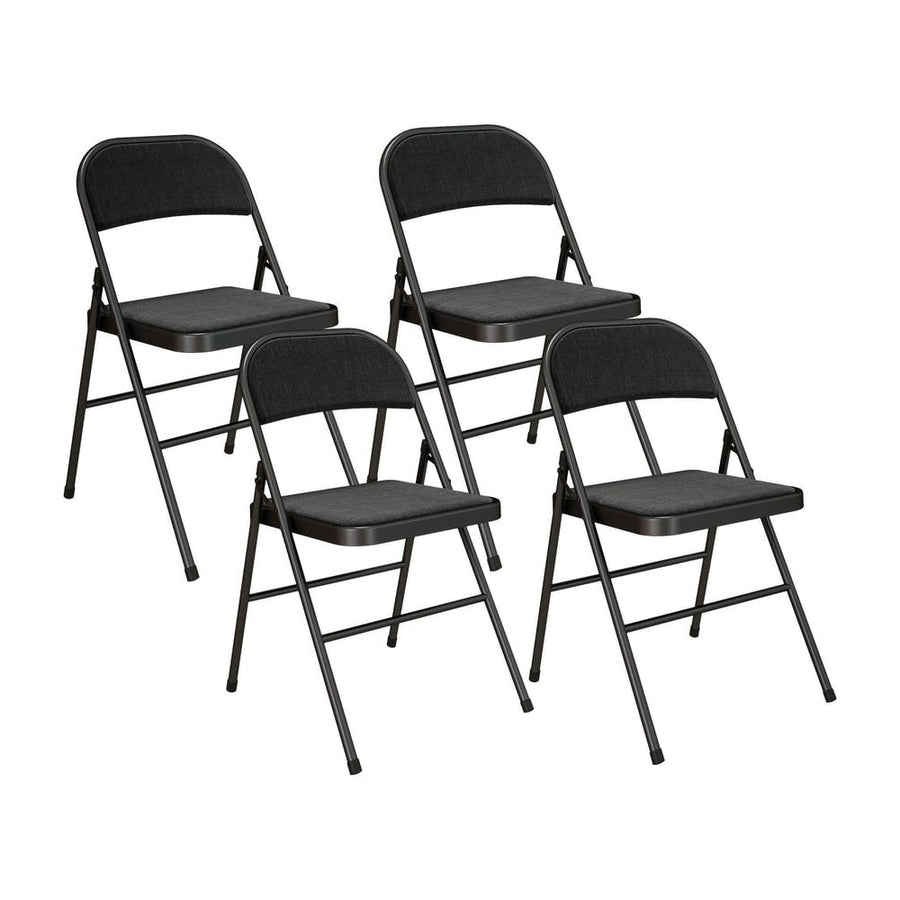 HOMCOM Linen-Look Set of Four Cushioned Folding Chairs - Black
