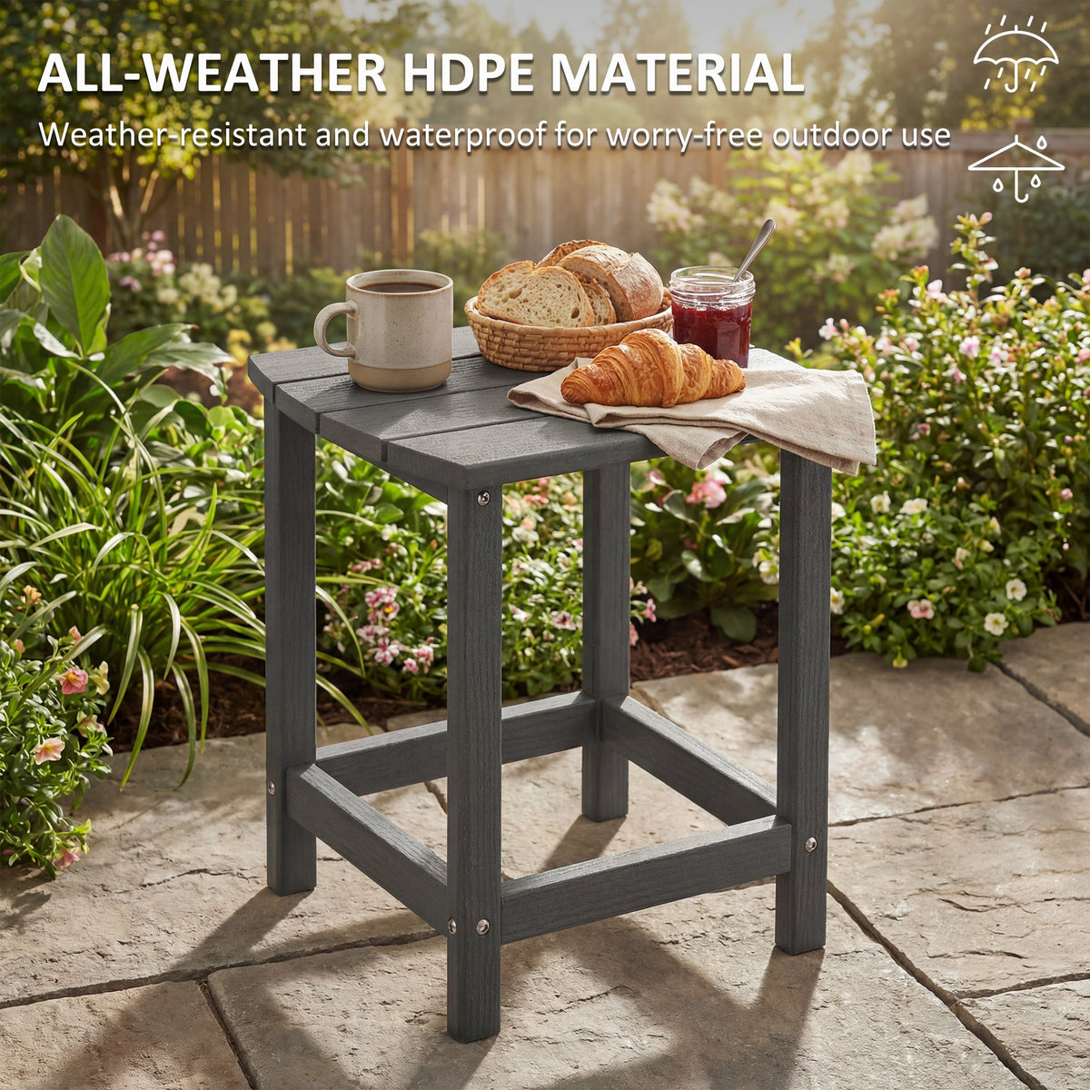 Outsunny Outdoor Side Table, Garden Coffee Table, All-Weather Adirondack Side Table for Garden, Beach, Indoor Outdoor, Grey