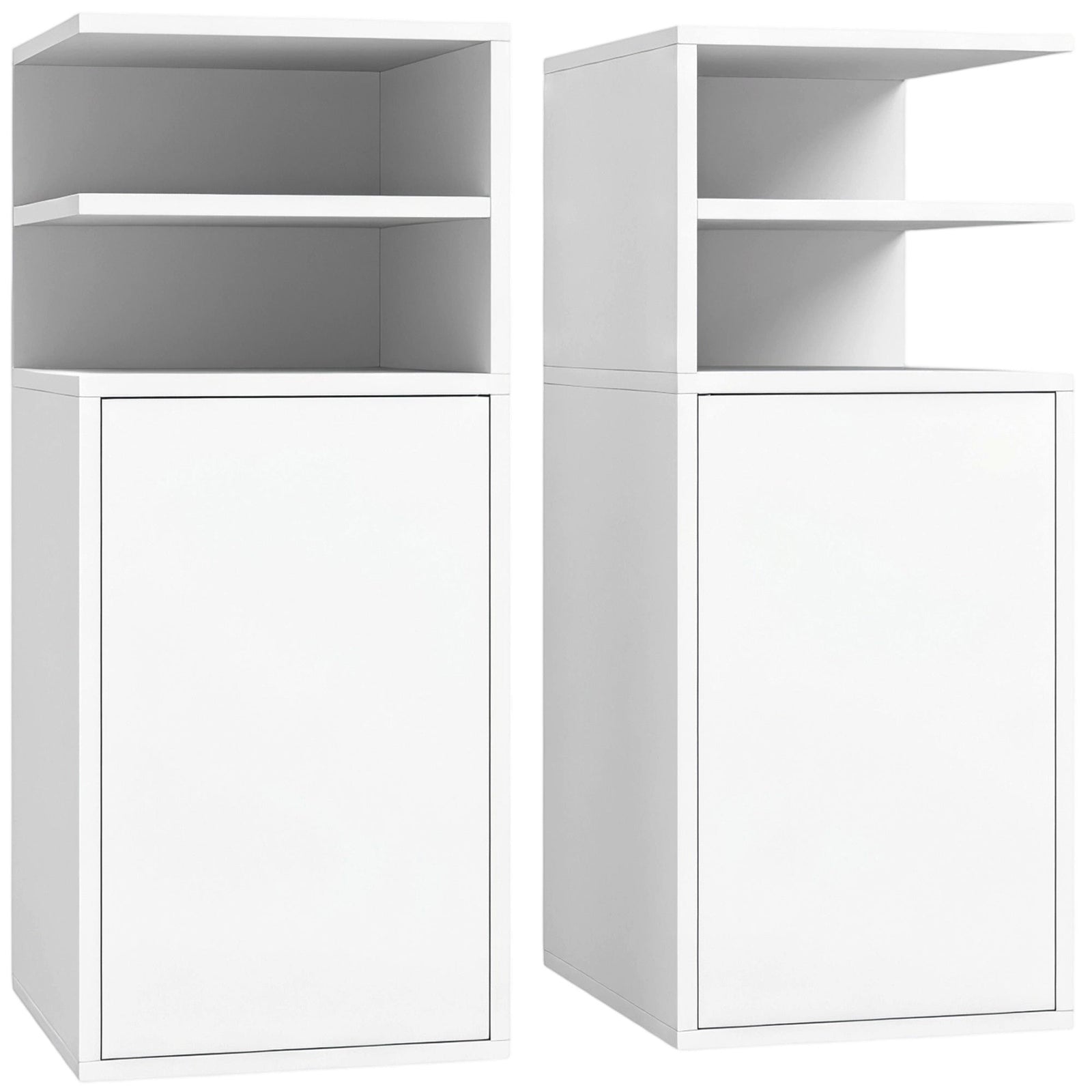 HOMCOM Slim Bedside Table Set of 2, Narrow Bedside Cabinet with Open Cubbies and Cupboard for Bedroom Living Room, White