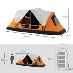 Outsunny 2 Bedroom Tent Six-man Seates Family Camping for Outdoor Adventure, Orange