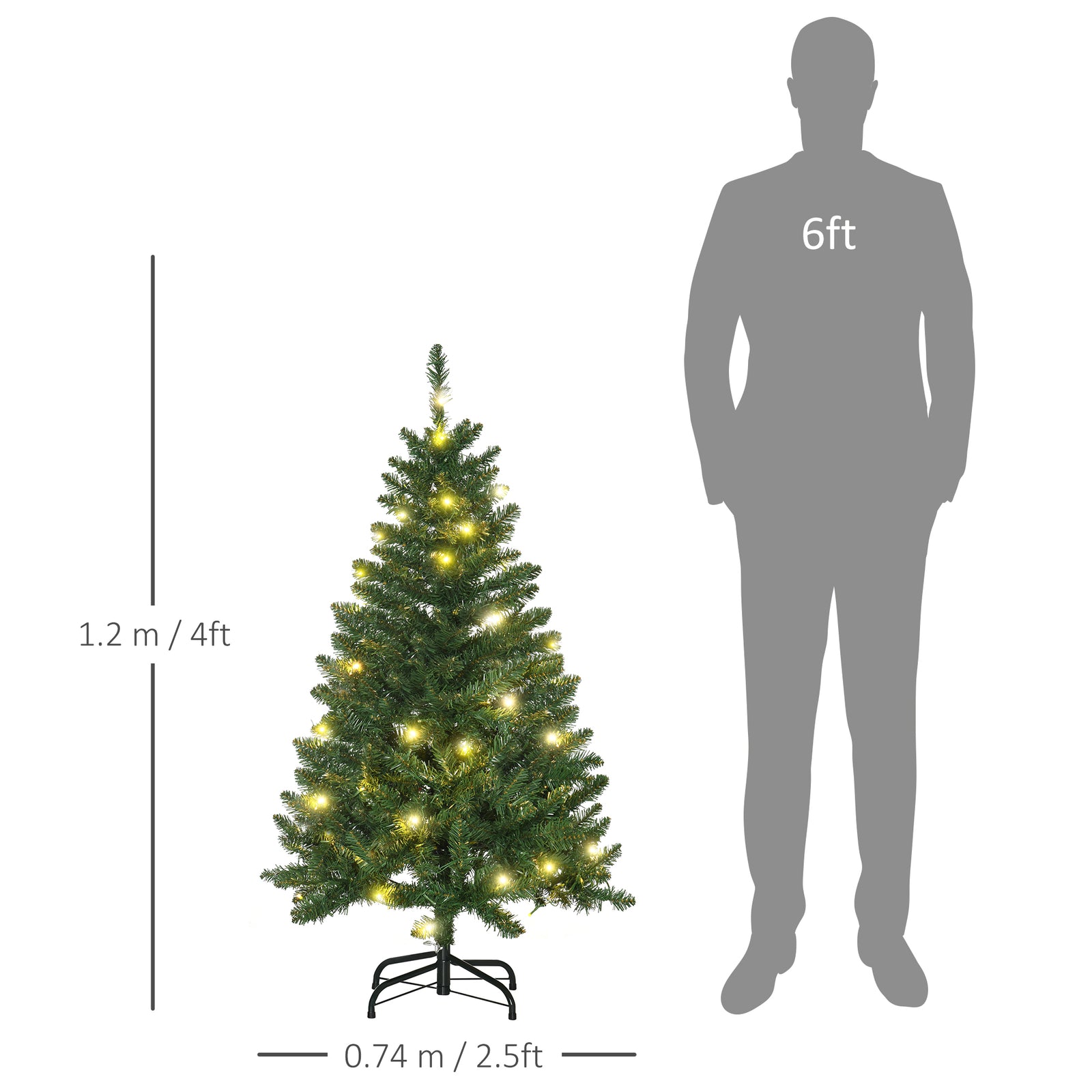 HOMCOM 4FT Christmas Tree Warm White LED Light Holiday Home Decoration, Green
