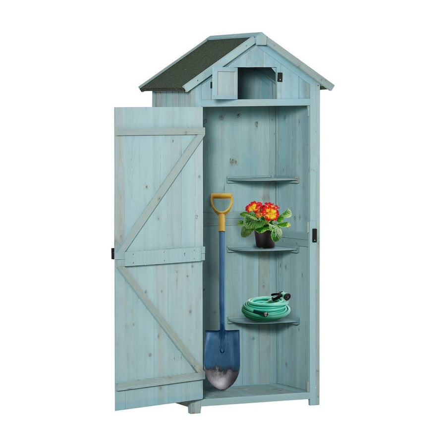 Outsunny Garden Shed Vertical Utility 3 Shelves Shed Wood Outdoor Garden Tool Storage Unit Storage Cabinet, 77 x 54.2 x 179cm