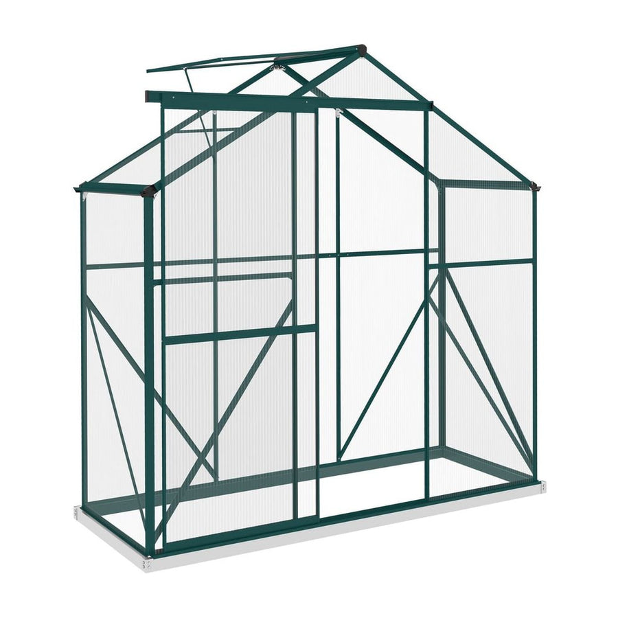 Outsunny 6 x 2.5ft Polycarbonate Greenhouse Walk-In Green House with Rain Gutter, Sliding Door, Window, Foundation, Green