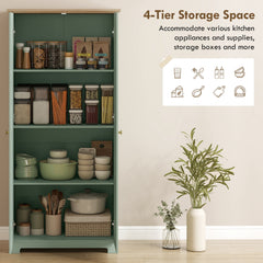 HOMCOM Kitchen Cupboard, 172cm Freestanding Storage Cabinet with Doors and Shelves, Light Green