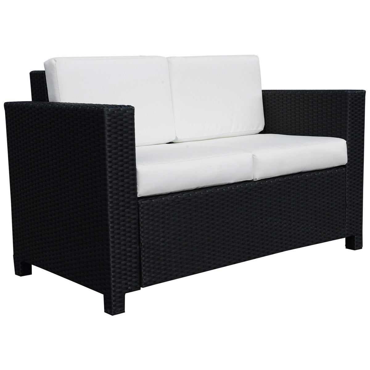 Outsunny Rattan Sofa, 2 Seater Garden Furniture with Soft Padded Cushion and Armrests, Wicker Garden Loveseat for Patio, Black