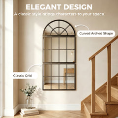HOMCOM Large Arched Wall Mirror with Metal Grid, 3-Piece Split Window Mirrors, 120 x 54 cm, Black