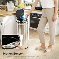 HOMCOM 50L Stainless Steel Sensor Bin - Silver Tone
