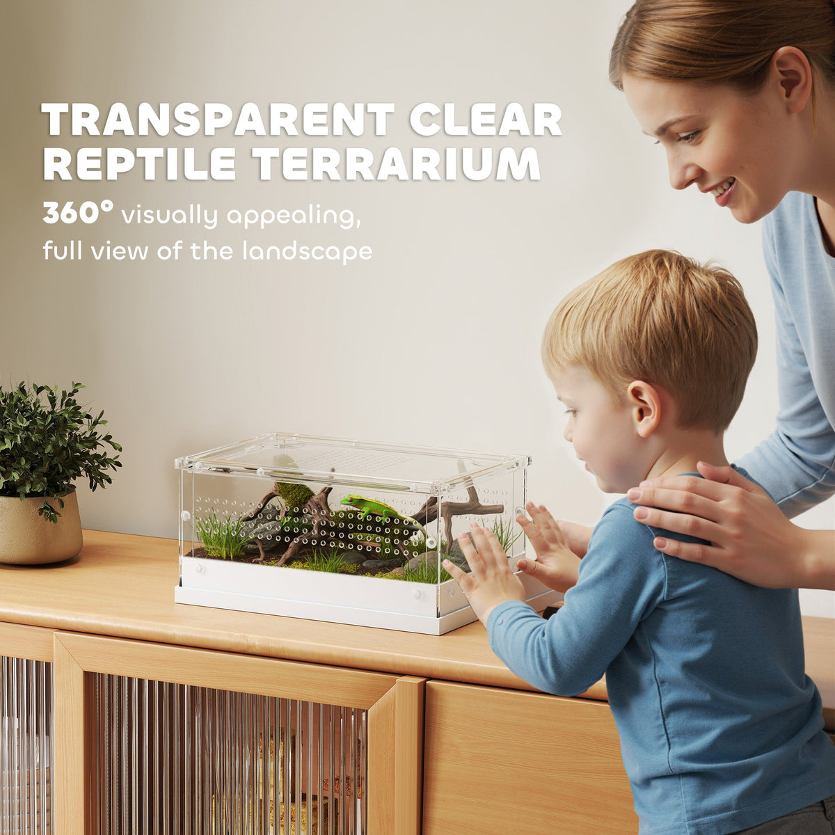 PawHut Acrylic Reptile Terrarium with Top Sliding Door, Vents, for Snake, Frog, Spider, Gecko, Tarantula, 30 x 20 x 15 cm