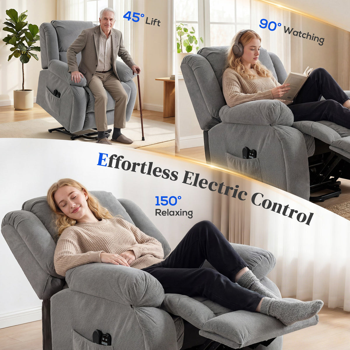 HOMCOM Recliner Armchair Lift Chair, Electric Recliner Chair with Vibration Massage and Heat, Wide Seat, USB Port, Light Grey