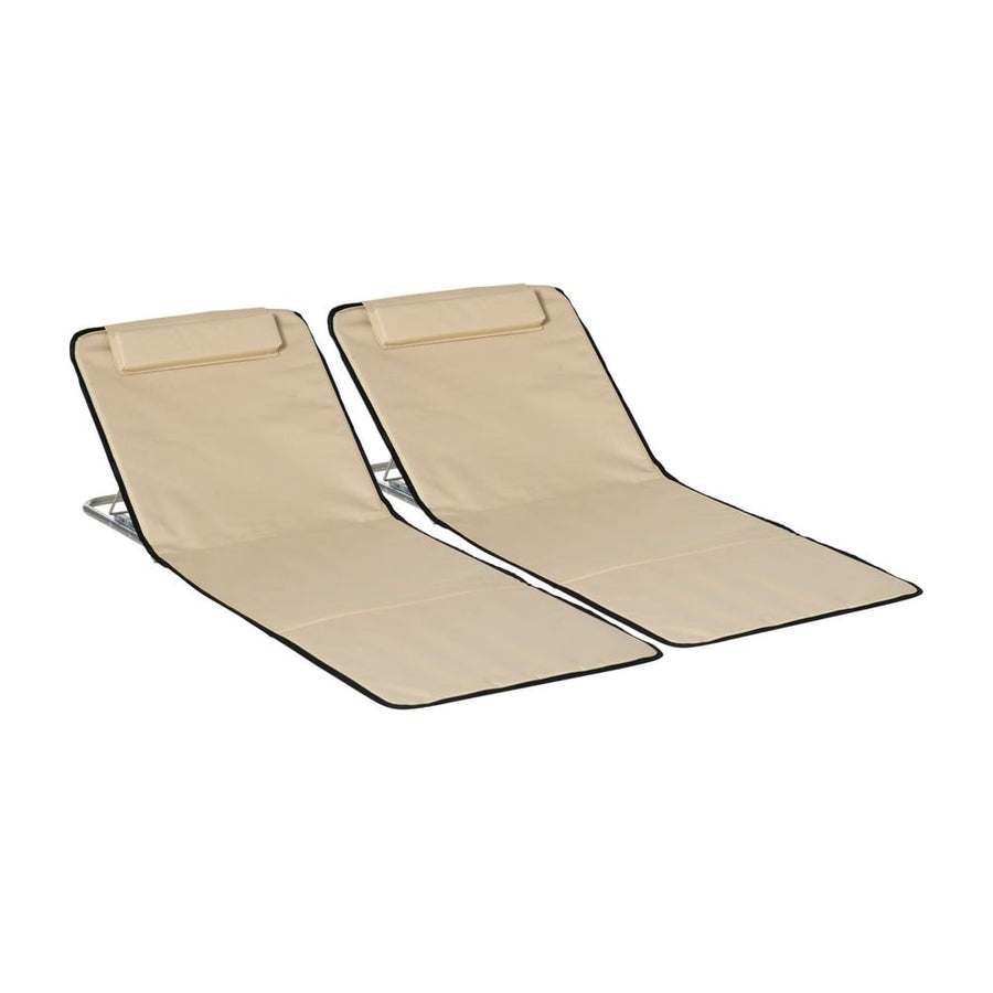 Outsunny Set of 2 Foldable Garden Beach Chair Mat in beige with black trim and integrated head pillows