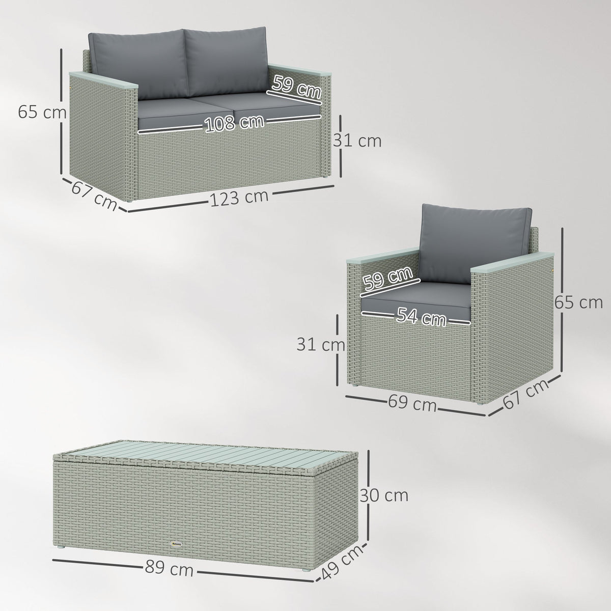 Outsunny Four-Piece Rattan Sofa Set, with Wood-Top Table