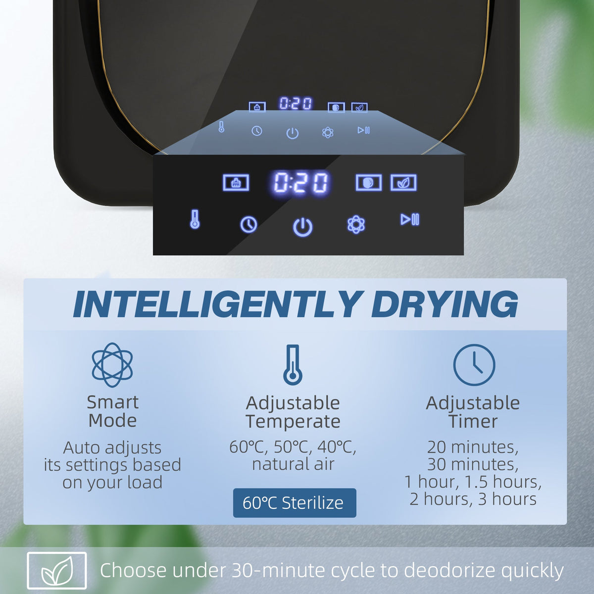 HOMCOM 4kg Vented Tumble Dryer with Deodorize, Smart Mode, 800W Compact Tumble Dryer with Stainless Steel Tub, Front Load