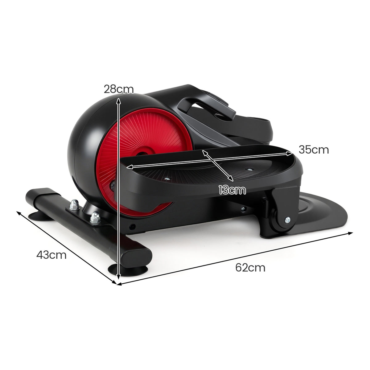 Under Desk Elliptical Pedal Exerciser Adjustable Magnetic Resistance-Red