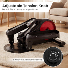 Under Desk Elliptical Pedal Exerciser Adjustable Magnetic Resistance-Red