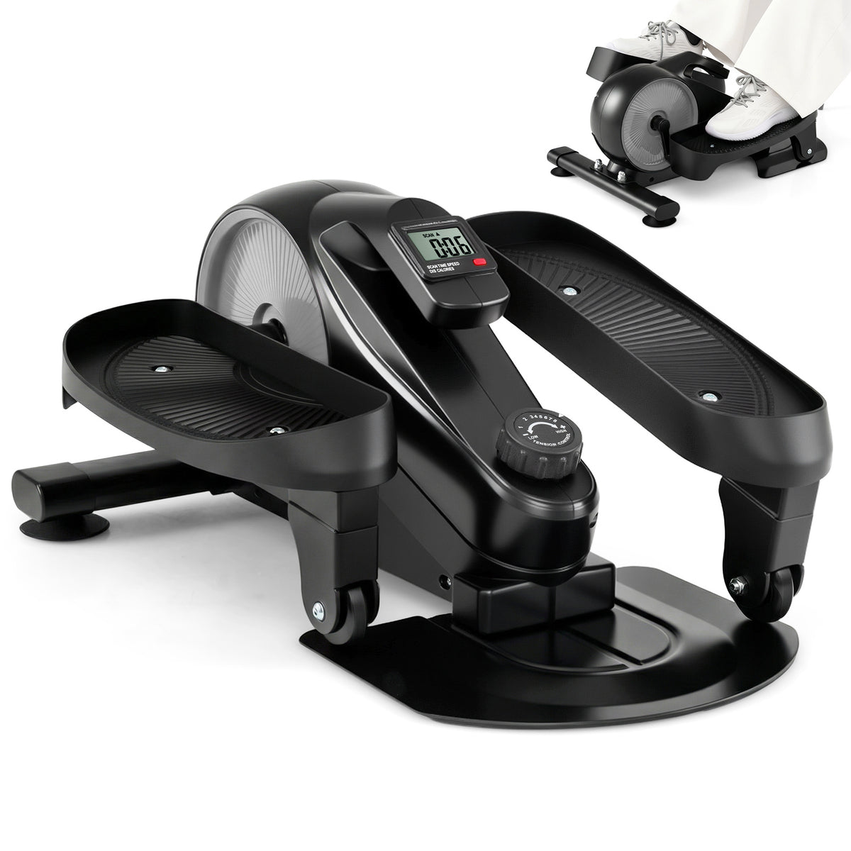 Under Desk Elliptical Pedal Exerciser Adjustable Magnetic Resistance-Silver