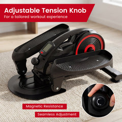Under Desk Elliptical Pedal Exerciser Adjustable Magnetic Resistance and Whisper Quiet-Red
