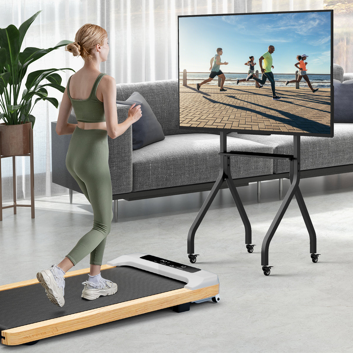 Height Adjustable Floor TV Stand with AV Shelf