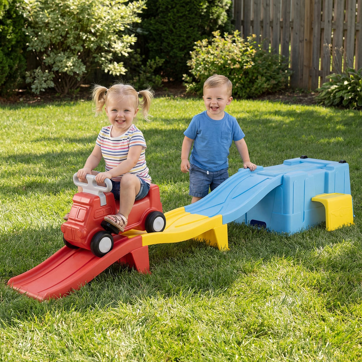Up and Down Roller Coaster Expandable Roller Coaster Kids Ride on Toy with Storage Box-Blue