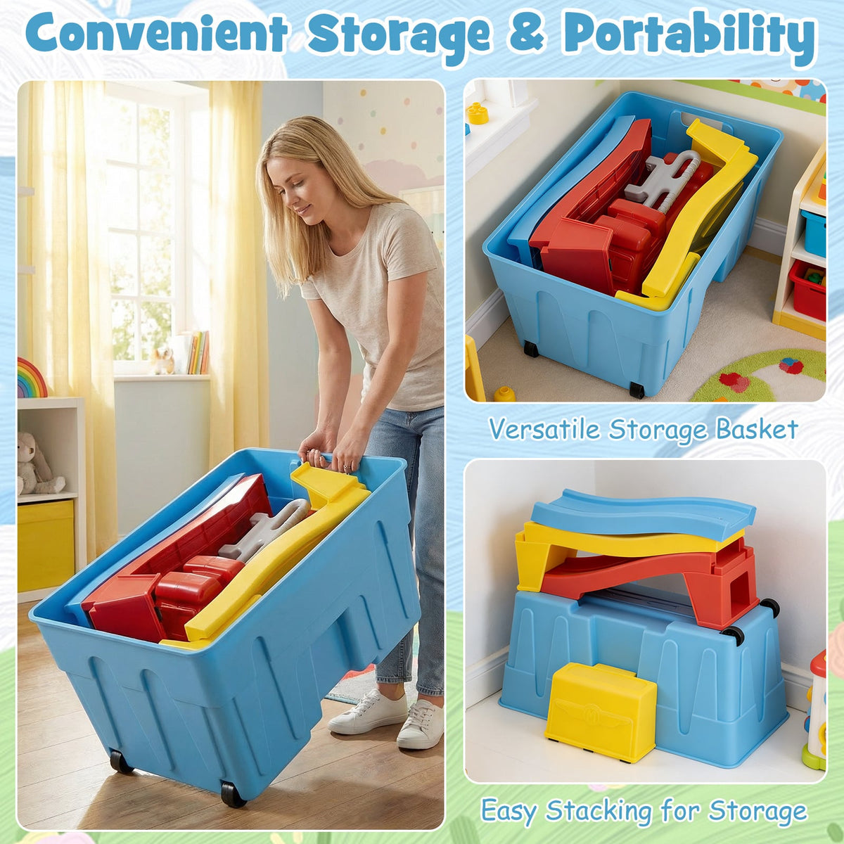 Up and Down Roller Coaster Expandable Roller Coaster Kids Ride on Toy with Storage Box-Blue