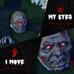 HOMCOM 5.2ft Life Size Outdoor Halloween Decoration Crawling Zombie, Animated Prop Decor with Sound and Motion Activated, Light Up Eyes, Howling Sound, Posable Arms