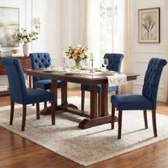 Upholstered Dining Chairs Set of 2 Button Tufted Chairs with Padded Seat and Backrest-Blue
