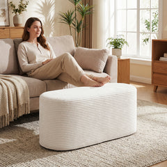 Upholstered Ottoman Bench 120CM Modern End of Bed Stool with Corduroy Fabric-White