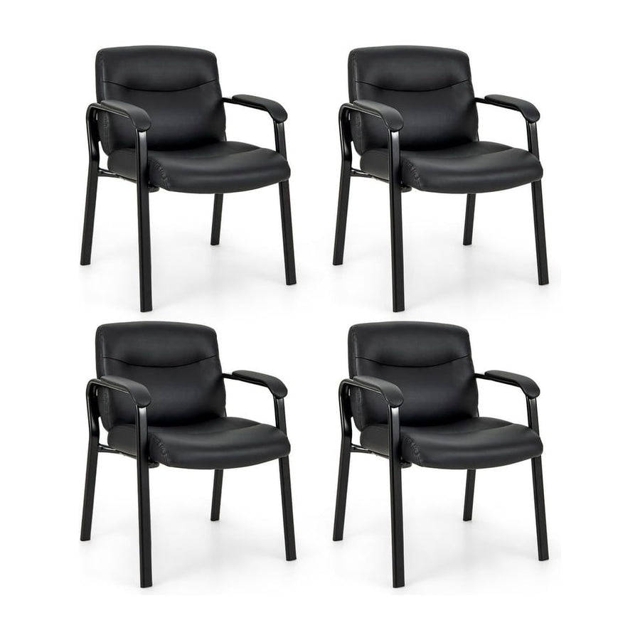 Upholstered Waiting Room Chair No Wheels Set of 4 with Padded Armrests-Black