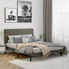 Upholstered Bed Frame Wooden Slats Support Mattress Foundation