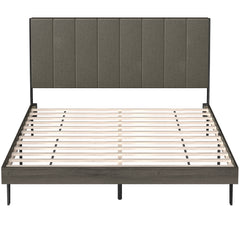 Upholstered Bed Frame Wooden Slats Support Mattress Foundation