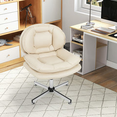 Beige upholstered office chair in a modern home office setting next to a desk