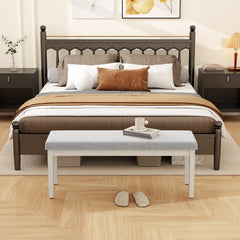 Upholstered Dining Bench Shoe Bench with Rubber Wood Legs and 300 KG Max Load-Light Grey
