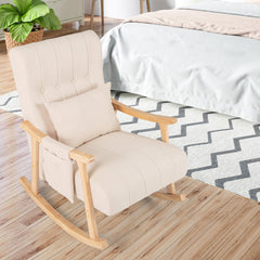 Upholstered Glider Rocker Chair with High Backrest and Cushioned Seat-Beige