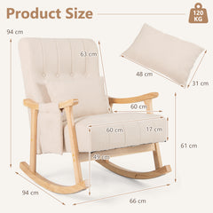 Upholstered Glider Rocker Chair with High Backrest and Cushioned Seat-Beige