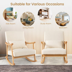 Upholstered Rocking Chair Modern Rocker with Rubber Wood Frame-Beige