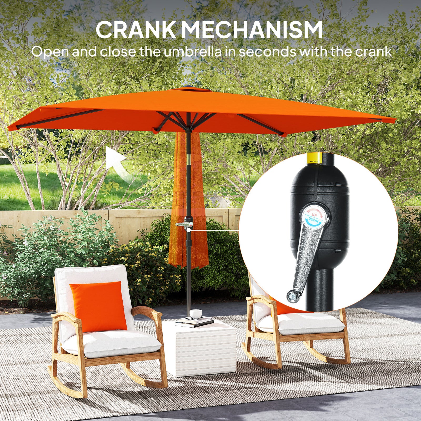 Outsunny 3x2m Garden Parasol Umbrella with Aluminium Pole, Tilt and Crank, Rectangular Outdoor Table Parasol Sun Shade for Patio, Orange