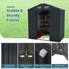 Utility Tool House Garden Storage Shed with Sloping Roof and Air Vents-Grey