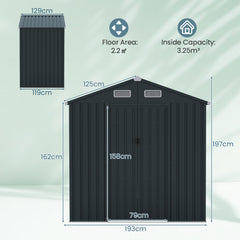 Utility Tool House Garden Storage Shed with Sloping Roof and Air Vents-Grey