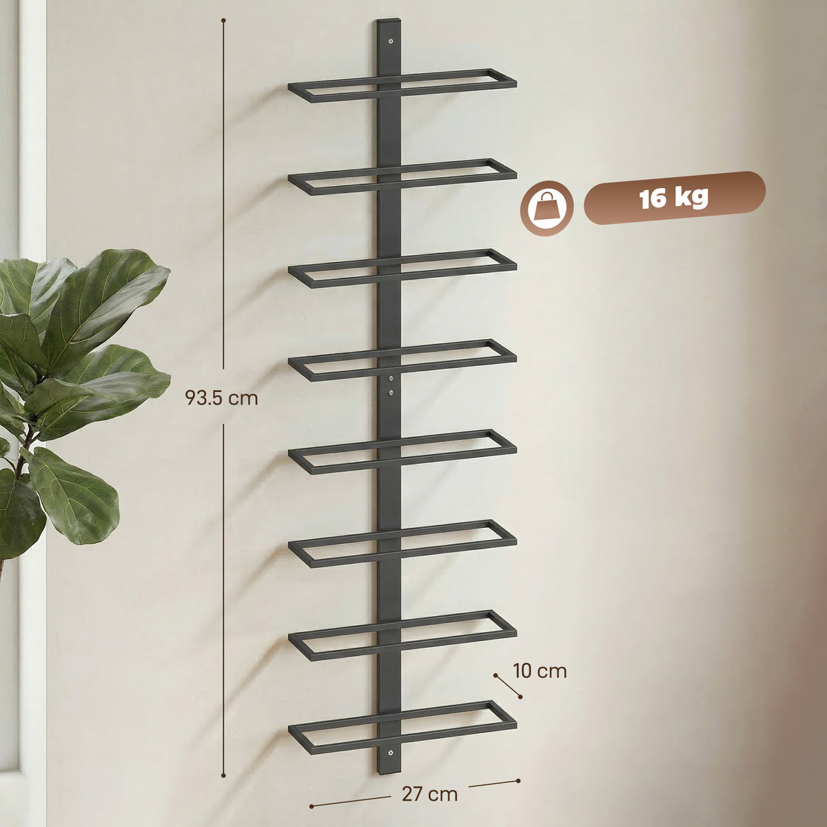 HOMCOM Wall Mounted Wine Rack, 8 Tier Metal Wine Display Rack, Storage Holder for Kitchen, Black