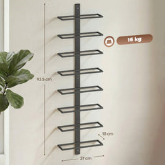 HOMCOM Wall Mounted Wine Rack, 8 Tier Metal Wine Display Rack, Storage Holder for Kitchen, Black