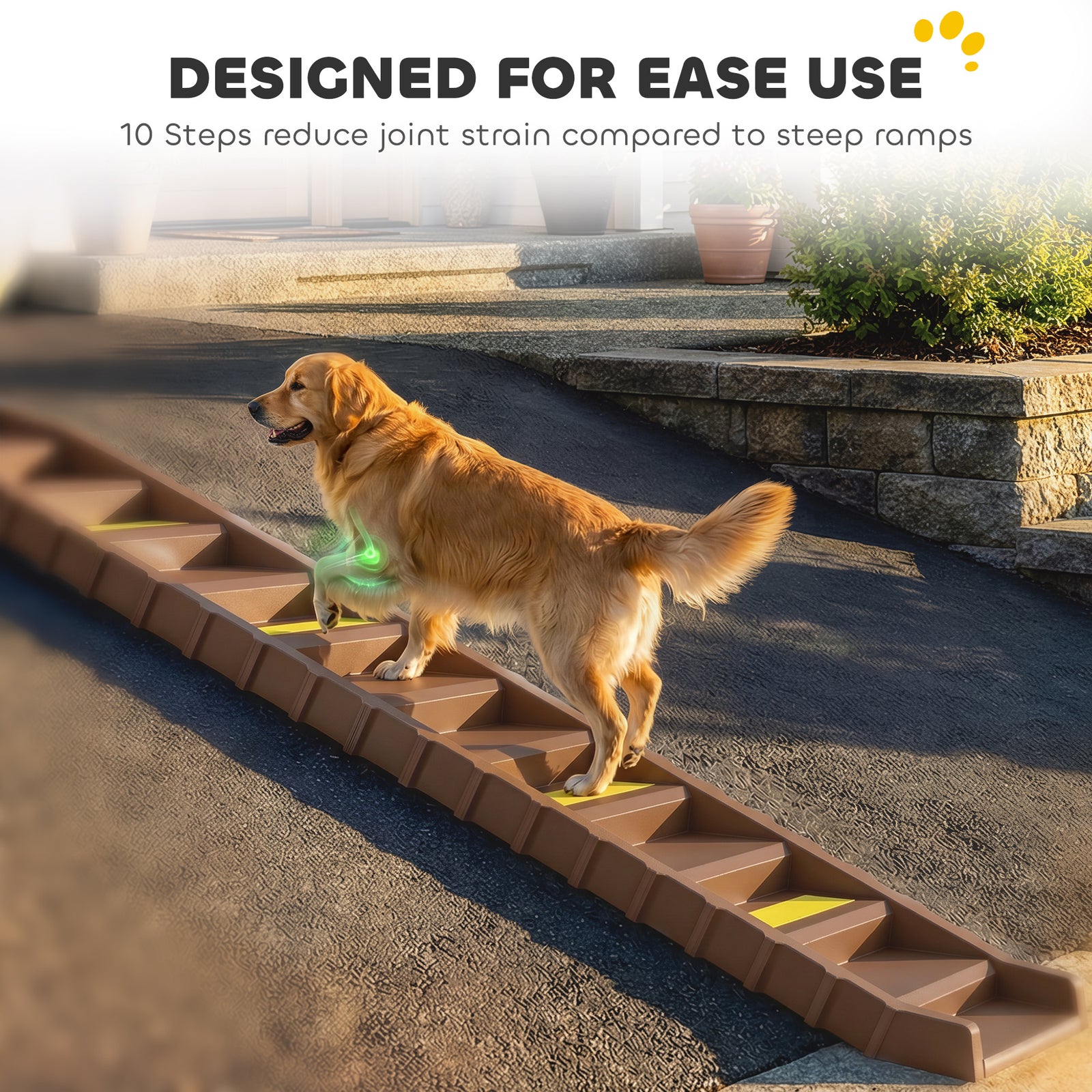 PawHut Dog Car Ramp with Anti-Slip Steps, 10-Steps Pet Stairs for Pets to Access Cars and High Beds, Brown