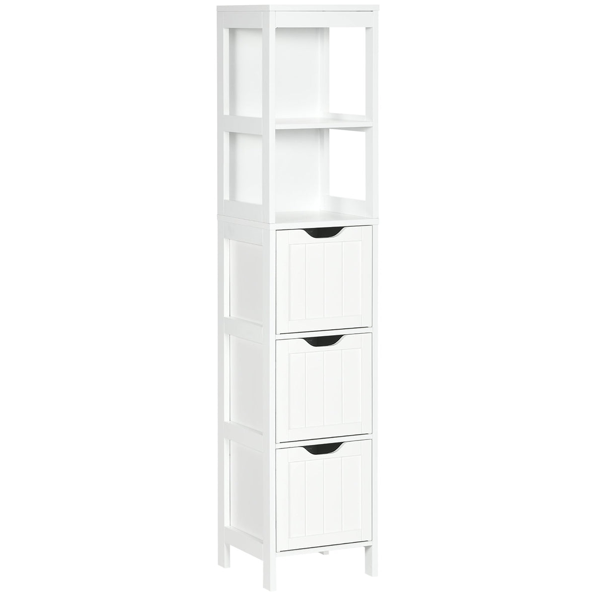 HOMCOM Narrow Floor Cabinet, Bathroom Cabinet with 3 Drawers and 2 Open Shelves, 30W x 30D x 141.6Hcm, White