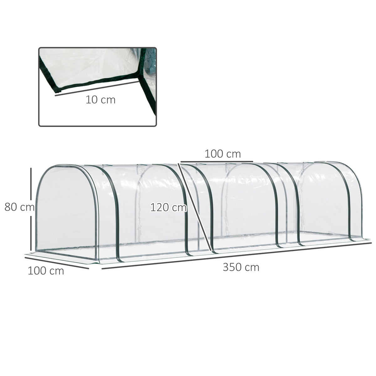Outsunny Mini Greenhouse, Small Polytunnel Green House with Zipped Doors, Steel Frame for Garden Patio, 300 x 100 x 80cm