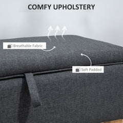 HOMCOM 30L Linen Storage Ottoman Padded Footstool with Rubberwood Legs for Storage Box, Bed End, Shoe Bench, Seating, Dark Grey